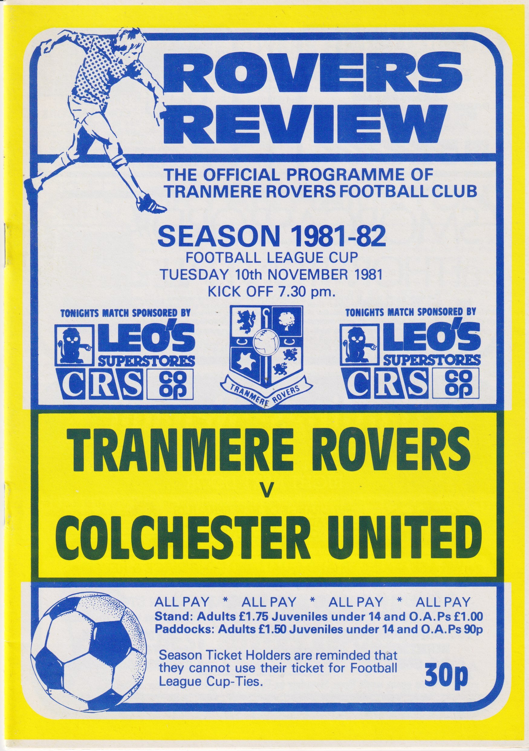 Tranmere Rovers v Colchester United match programme